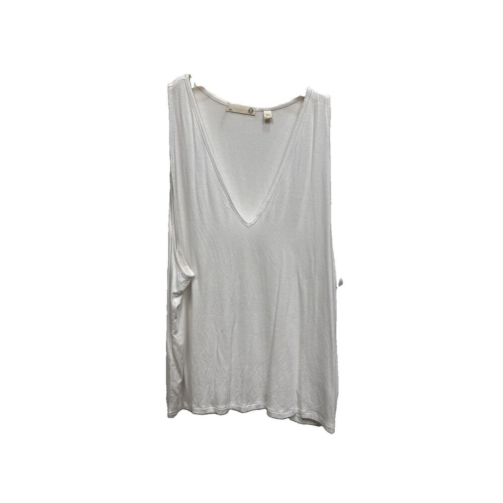 Tasc Tank Top Women XL White Dropped Armhole V Neck Stretch Bamboo Blend